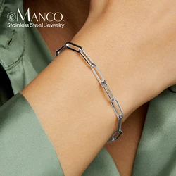 eManco Silver Color Women's Bracelet paperclip chain  Stainless Steel Bracelet Chain Jewelry Gold plating Holiday Gift Wholesale