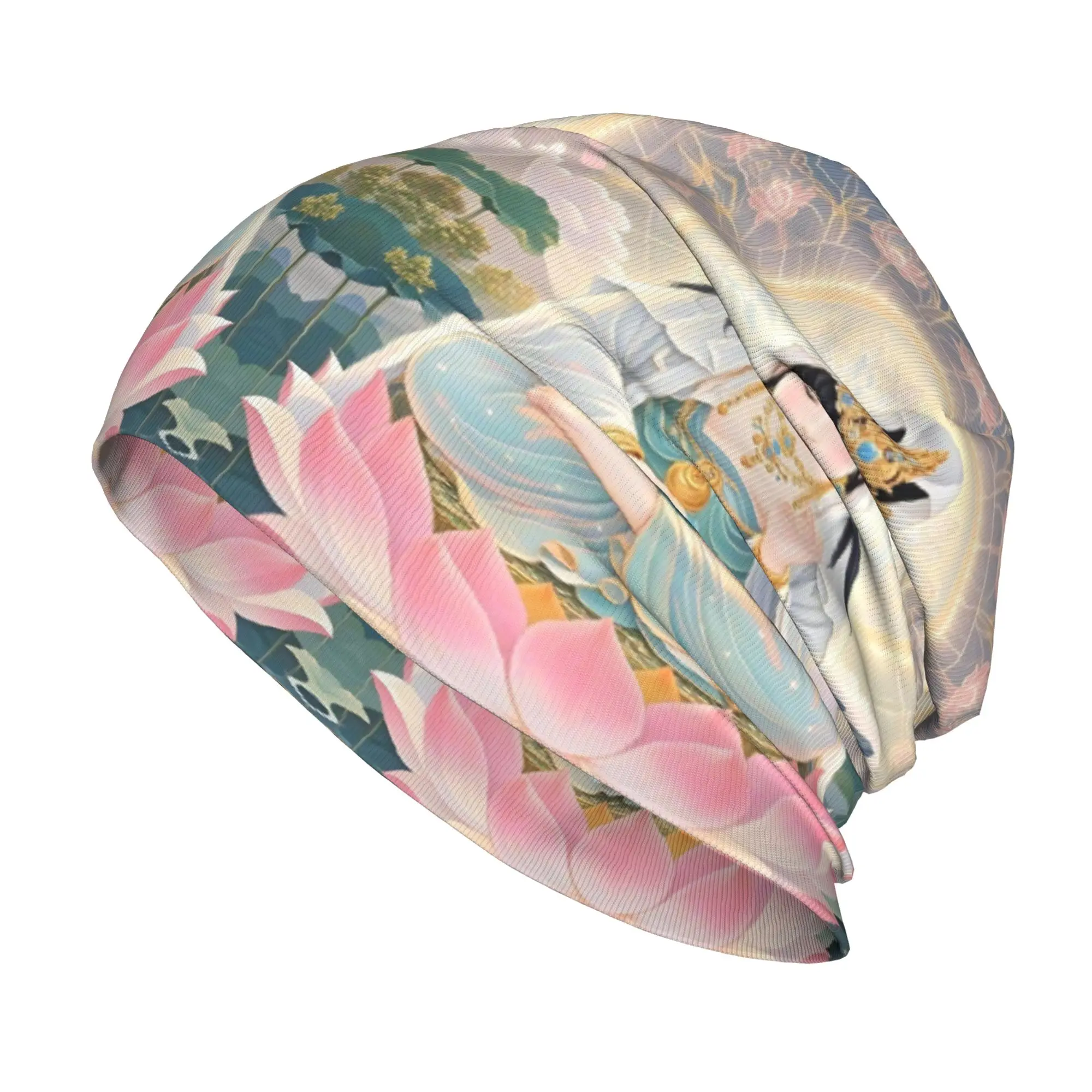 Bodhisattva Willow Branch Lotus Caps Y2K Harajuku Casual Men Women Outdoor Skullies Beanies Hat Spring Multifunction Bonnet Hats