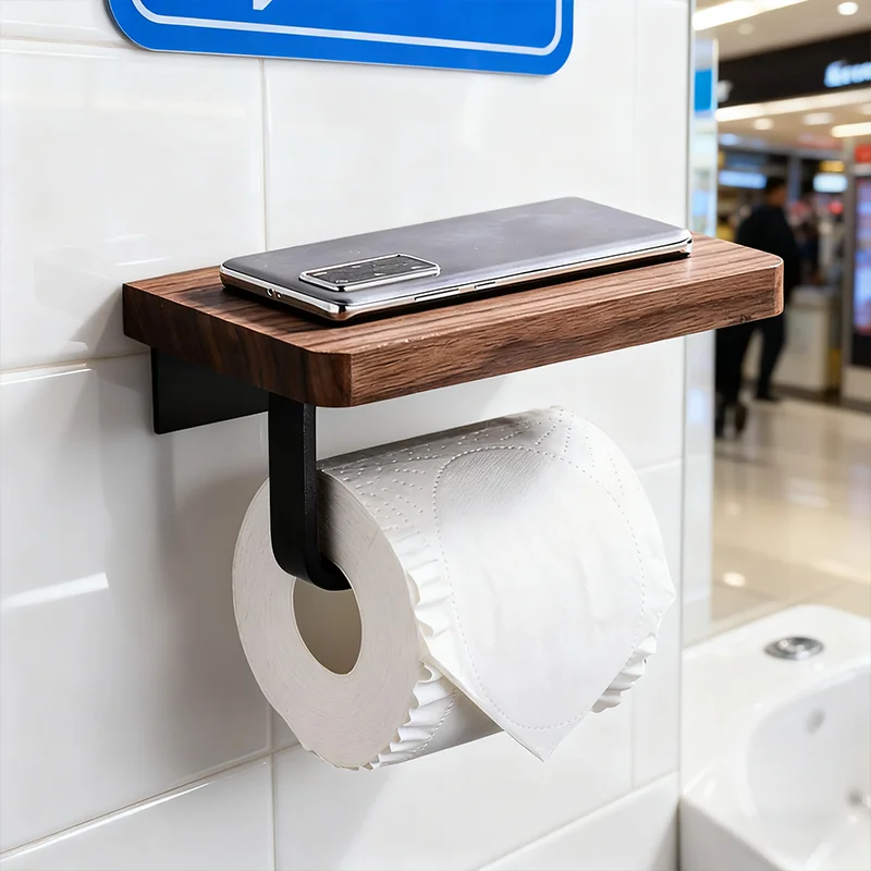 حامل ورق المرحاض الخشبي الحمام جدار جبل WC ورقة حامل هاتف الرف تخزين منشفة لفة الرف الملحقات