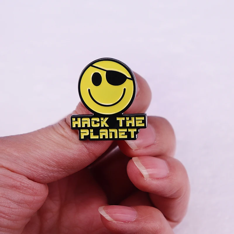 Hack the Planet happy Enamel Pin Badges Hackers Novelty Tag Accessories Great Gift idea