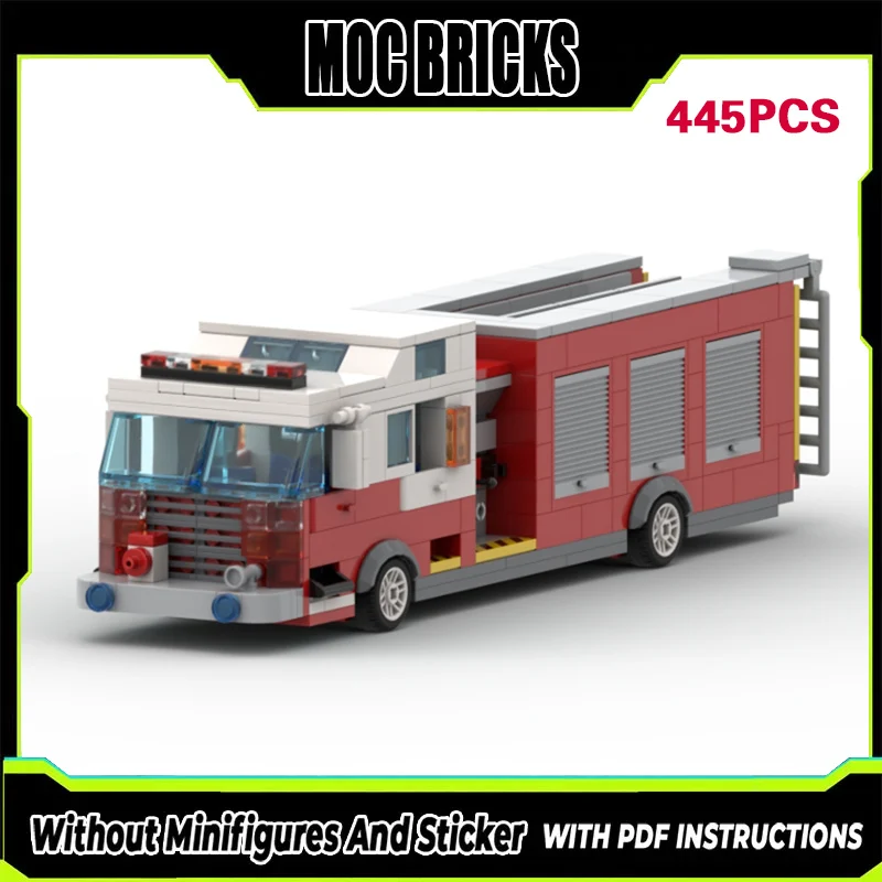 

Модель городской пожарной машины MOC из строительных блоков, красно-белая, модульная конструкция, технологичная игрушка для детей, подарок на праздники, сборная модель