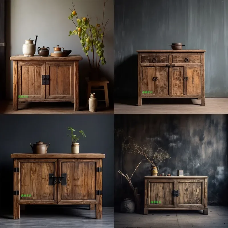 For Solid Wood Elm Noodle Cabinet Ming Style Rounded Corner Tea Storage Sideboard Classical  Simple Furniture Living