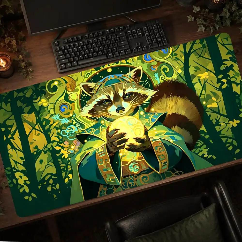 Raccoon Mage Mouse Mat Gaming Mats Mousepads Gaming Setup Carpet Desk Accessories Desk Gadgets Extended Pad Office Rug Playmat