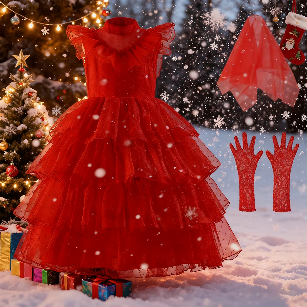 

Christmas Costume New Year Dress For Girls Party Dresses Movie Ghost Bride Red Wedding Dress Children Lydia Cosplay Clothing