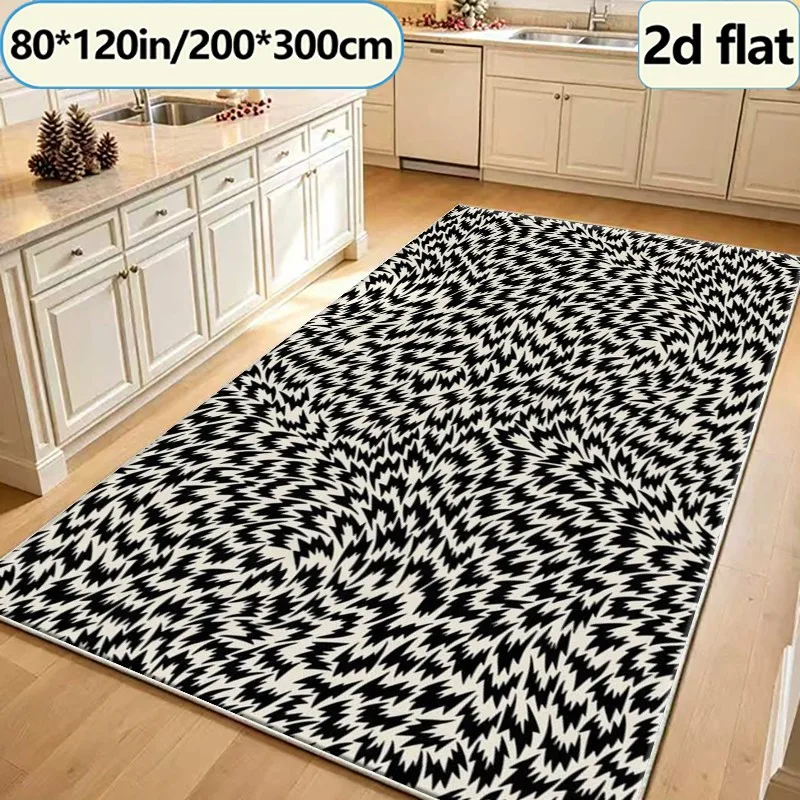 Black and White Sharp Jagged Abstract Carpet, Fashionable Street Style Carpet, Suitable for Living Room, Bedroom, and Home Interior Decoration