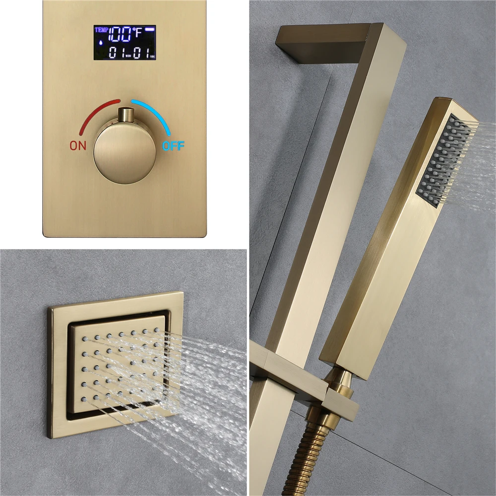Cascada de lluvia Jet 23*15 pulgadas música moderna cabezal de ducha LED pantalla de temperatura agua caliente y fría grifo de ducha de baño