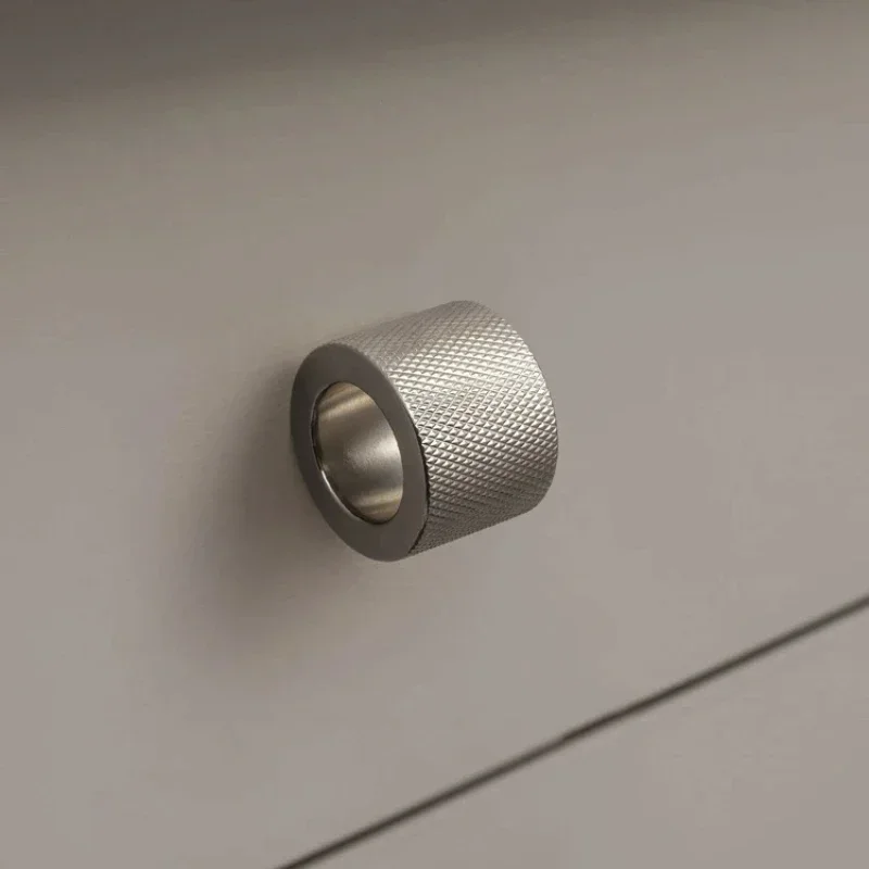 Diamond-cut Cross Knurled Circular Ring Cabinet Wardrobe Knobs Furniture Drawer Finger Ring Handle Knurling / Silvery Small Knob