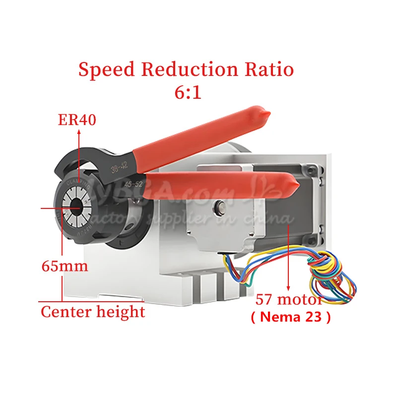 K5M-6-ER40 4Th Axis Rotary A Axis Hollow Shaft φ25mm Collet 6:1 Ratio For CNC Milling Router Engraving Machine Accessory