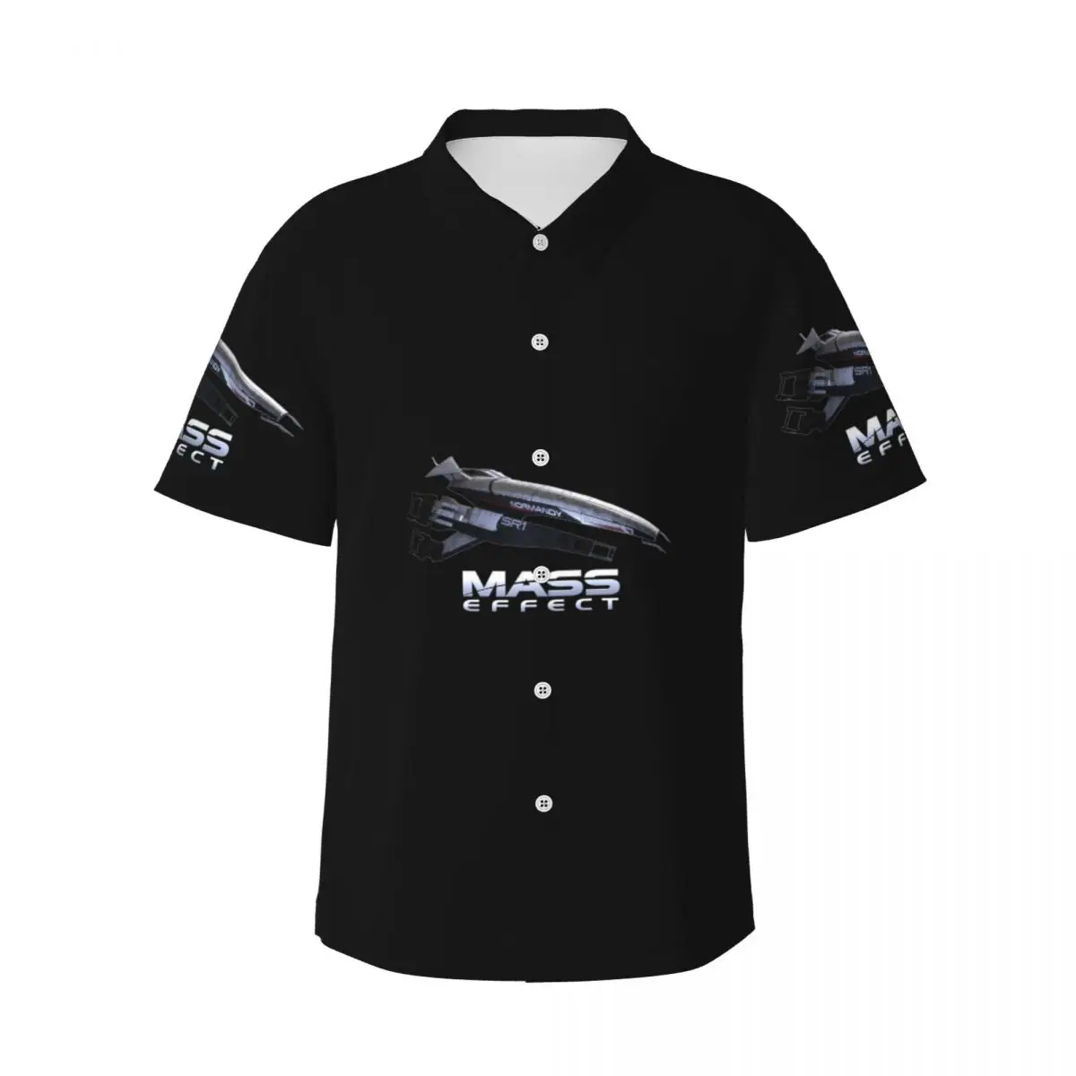

Mass Effect Нормандия SR1 Мужские рубашки Гавайская рубашка с коротким рукавом Забавные топы на пуговицах для летнего пляжа