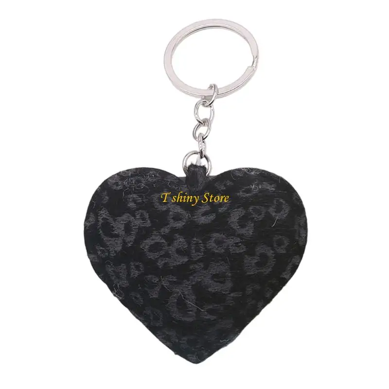 N58F Versatile Leopard Print Heart Shaped Keychain Multi Purpose Decorative Accessory Perfect for Bag Car Decoration
