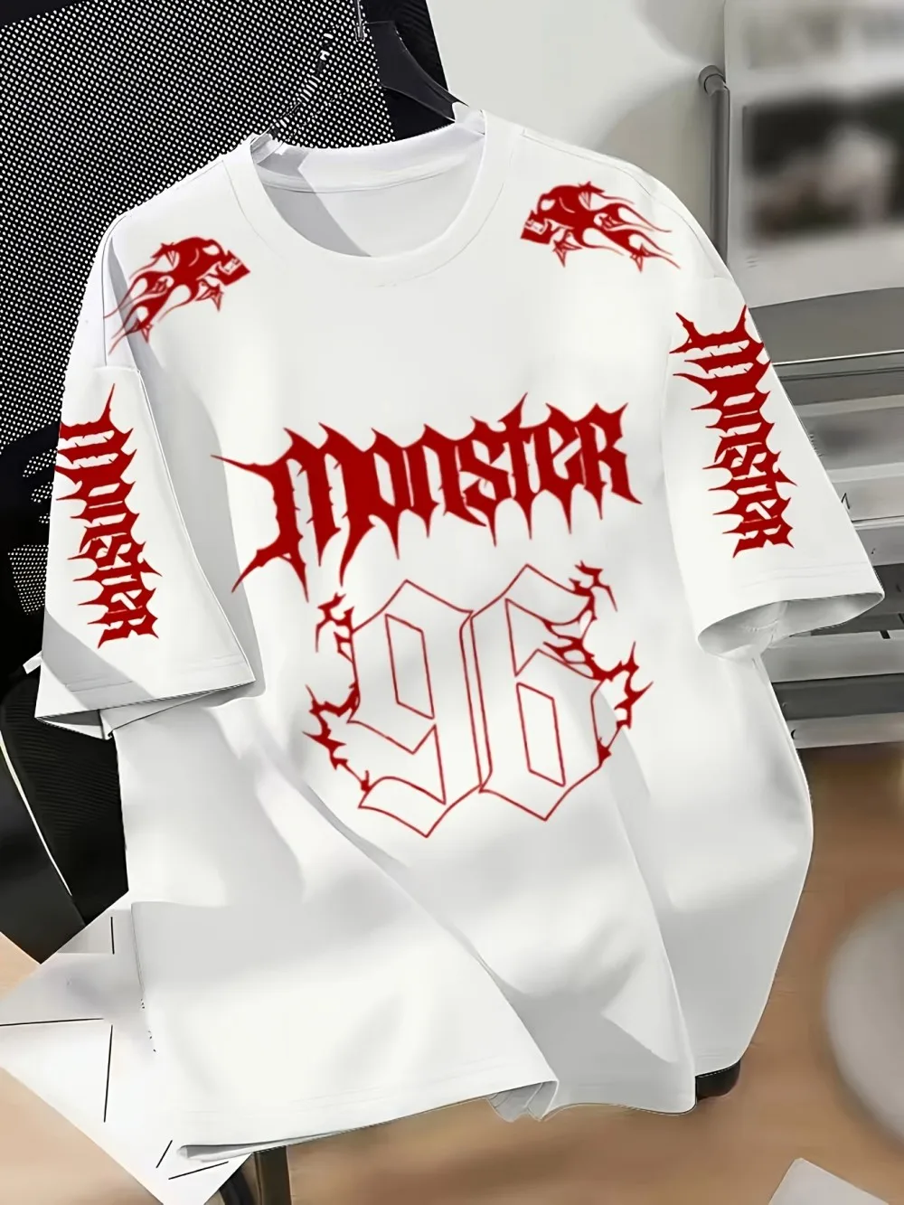 European and American Men's Summer Thorns Letter Number Print Comfortable and Breathable Round Neck T-Shirt Outdoor Street Top