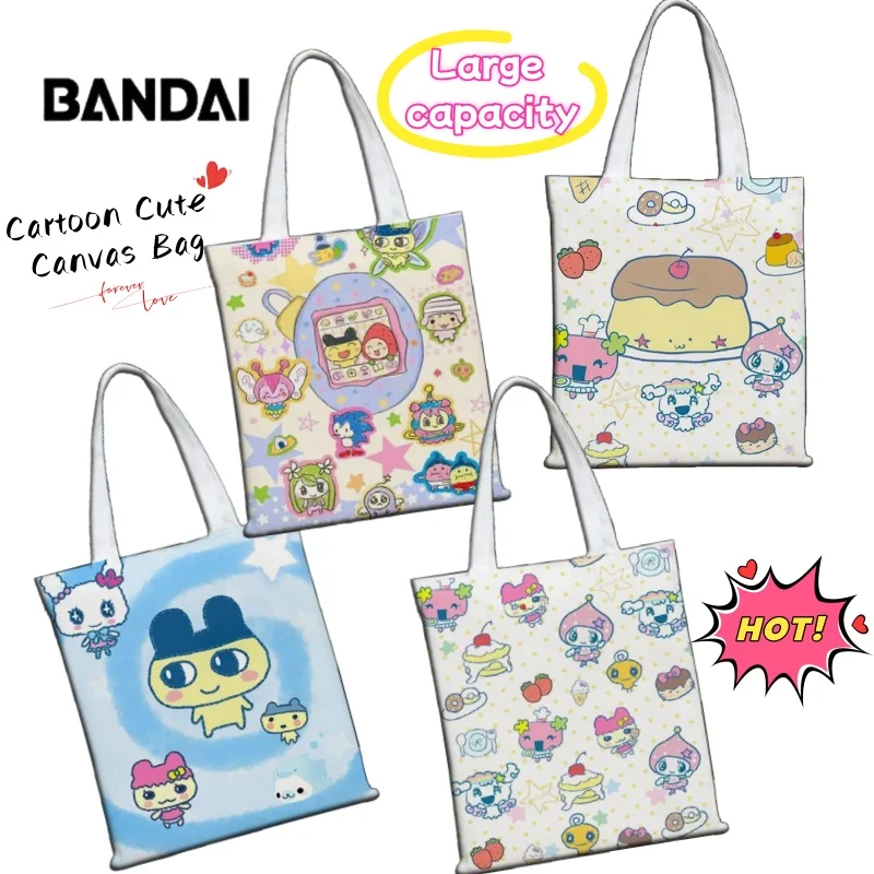 

New Tamagotchi High-value Creative Personality Surrounding Canvas Bag Students Large Capacity Tooling Bag Portable School Bag