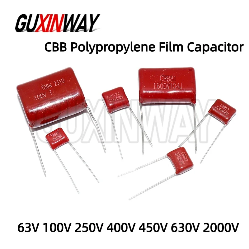 10PCS 63V 100V 250V 400V 450V 630V 2000V CBB Polypropylene Film Capacitor 101 103 104 105 125J 221 222 223 224 225 332 333 334