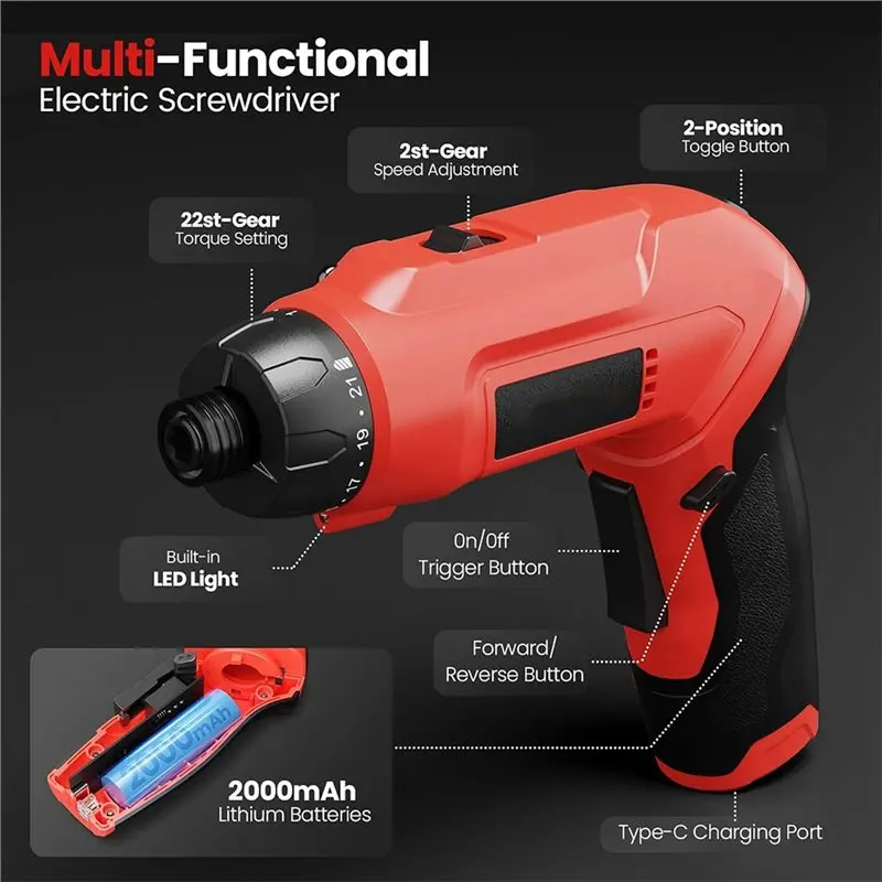 2026 Hot Style Electric Screwdriver-Rechargeable Cordless 7.1N. M With 38PCS Bits, 3.6V Pivoting Handle Power Tool