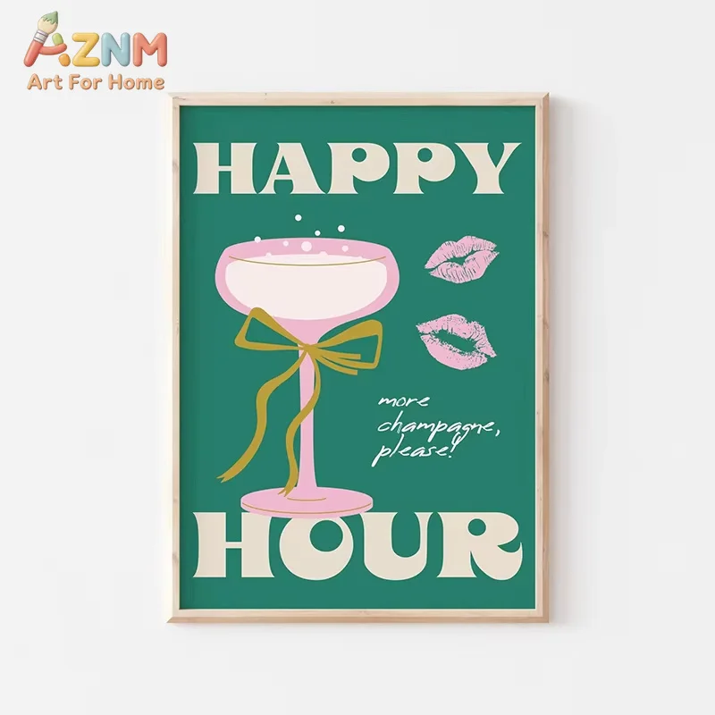 AZNM Maximalist Cocktail Poster Print Colorful Murals Wine Club Bar Wall Art Canvas Painting Living Room Home Kitchen Decor
