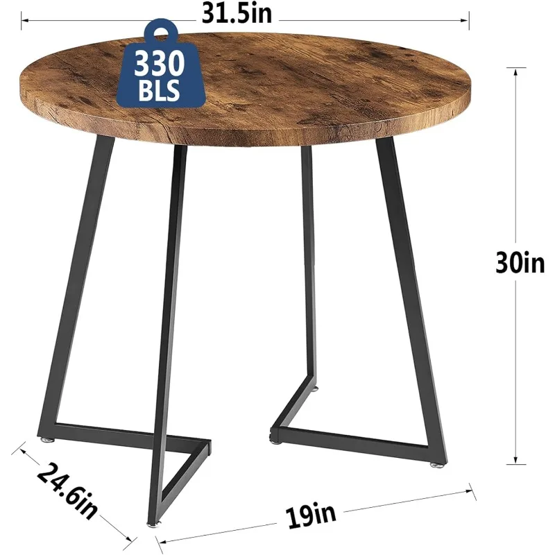 Round Dining Room Table with Wood Grain Tabletop and Steel Frame, for Kitchen, Living Room, Office, Conference, 2 to 4 Person,