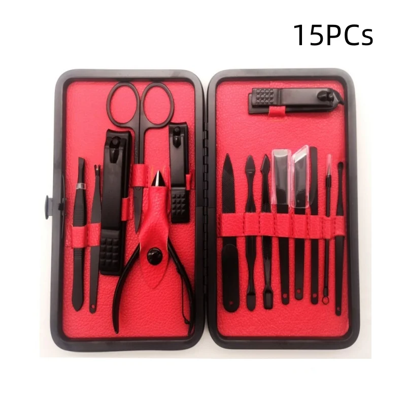 15/16/17/18 Pieces Black and Red Smiley Atmospheric Manicure Nail Clipper Set Classic Stainless Steel Beauty Tools Set