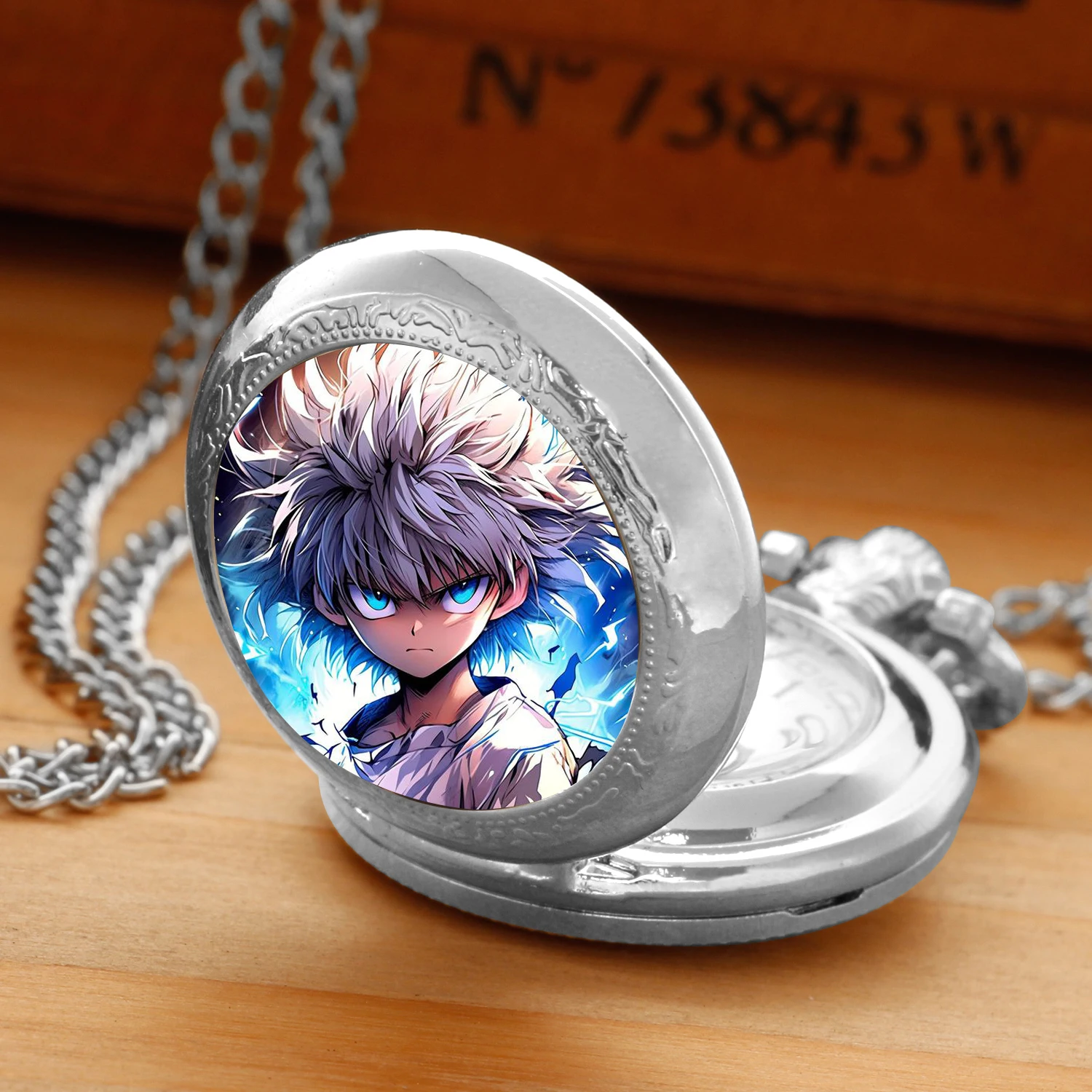 Reloj de bolsillo de cuarzo para hombre y mujer, pulsera con colgante de números arábigos, cúpula de cristal con tema de cazador, Anime clásico, regalo, novedad