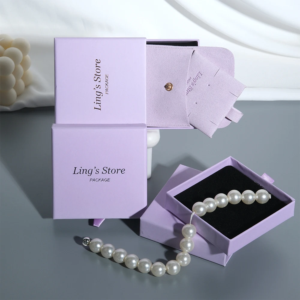 

50pcs Chic Personalized Logo Jewelry Paper Box Ring Earrings Necklace Bracelet Pendant Packaging Bulk Cardboard Drawer Mini Case