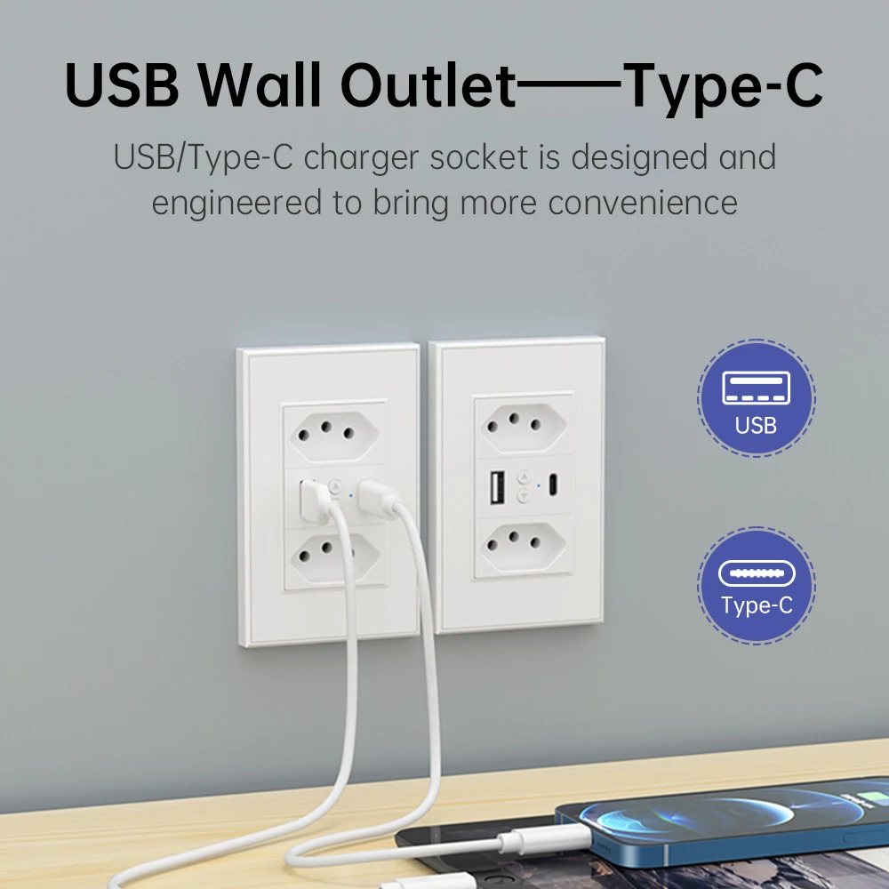 Tuya Smart Life WiFi Zigbee Brazil USB Wall Socket 10A/20A Outlet Plugs with Type C USB Port Voice Control for Google Home Alexa