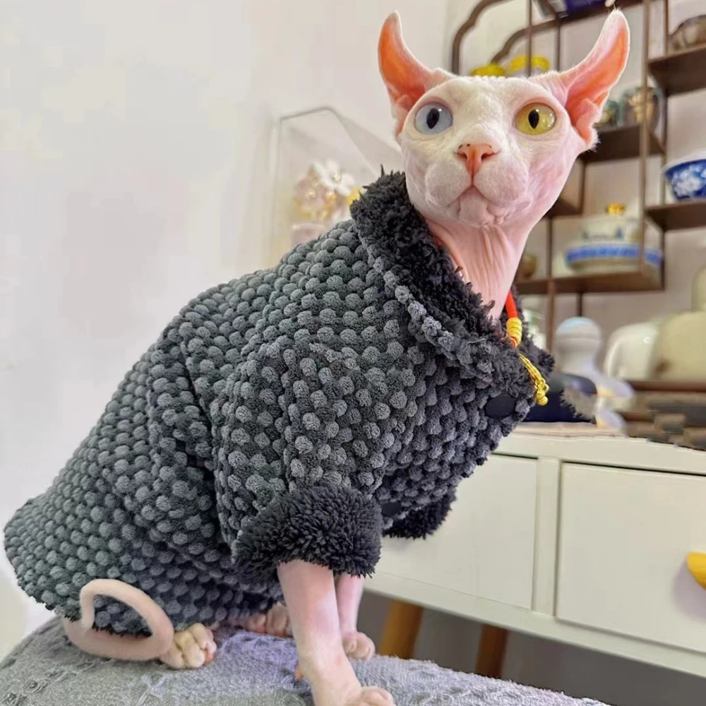 Warm Fleece Jacket for Sphynx Cat  Hairless Cat Clothes Elegant Comfort Winter Coat Thickening Sweater Cardigan for Kittens Dogs