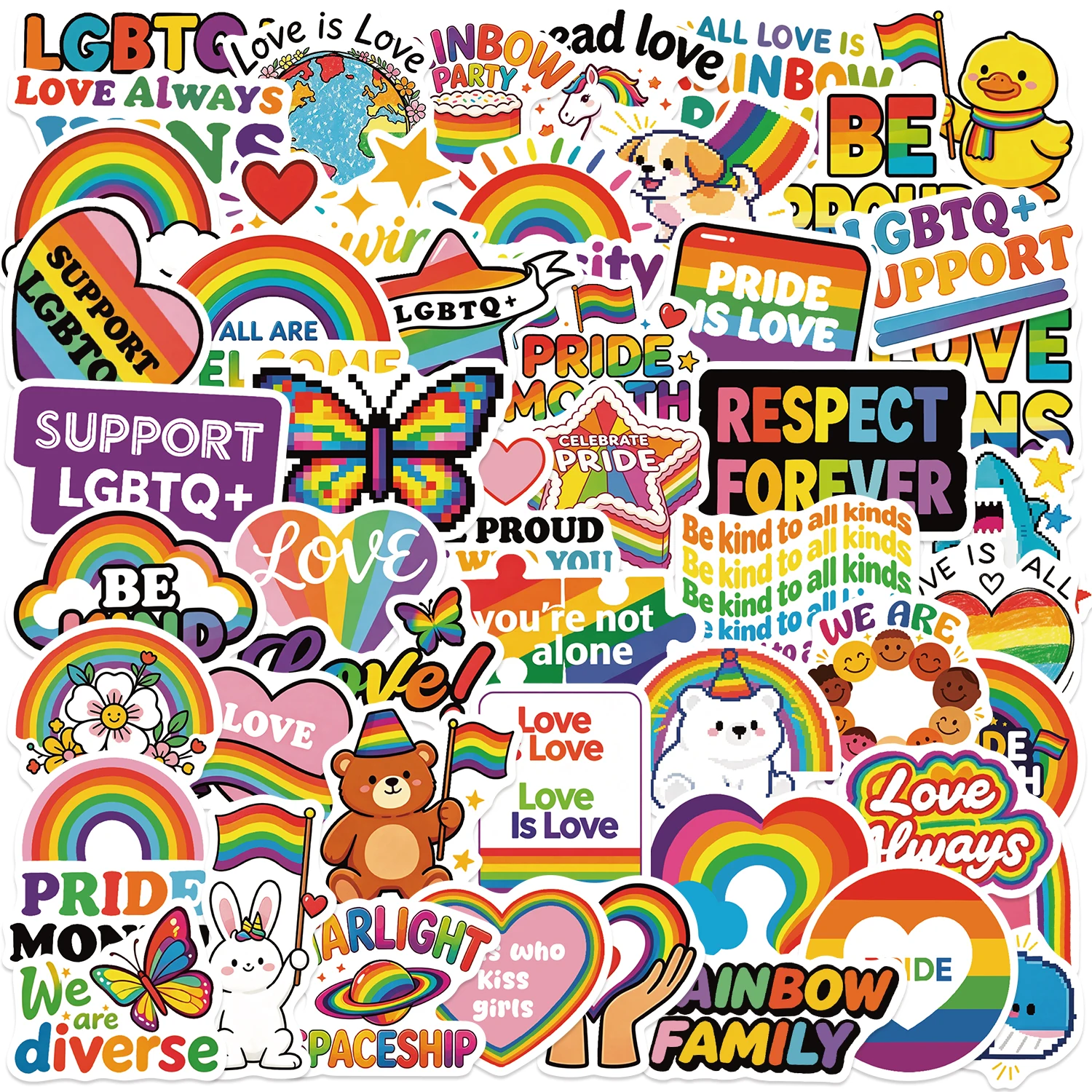 50 Stück Pride Month Aufkleber Dekoration DIY Exquisites Handtaschen-Material Handyhülle Laptop Gepäck Wasserdichte PVC-Sticker