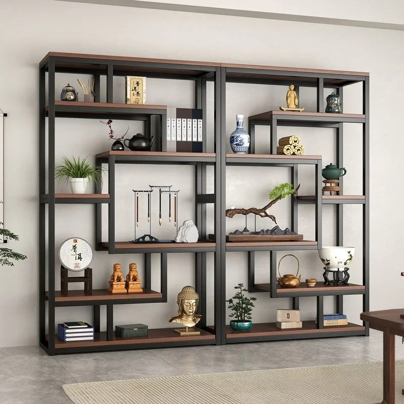Tea room shelf tea display cabinet non-solid wood whole wall living room modern simple ornament rack