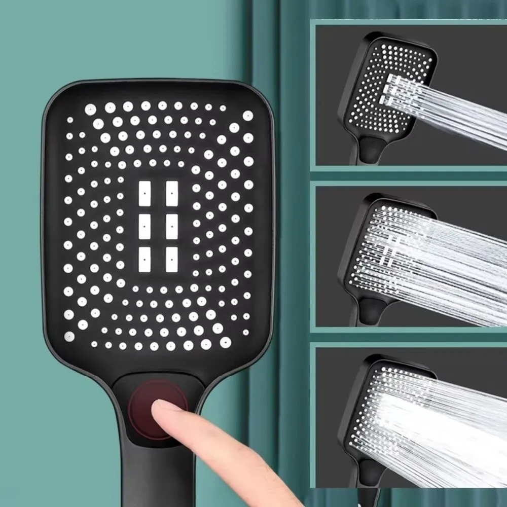 Portable 3 Modes Shower Head Square Big Panel High Pressure Shower Sprayer Water-saving Sprinkler