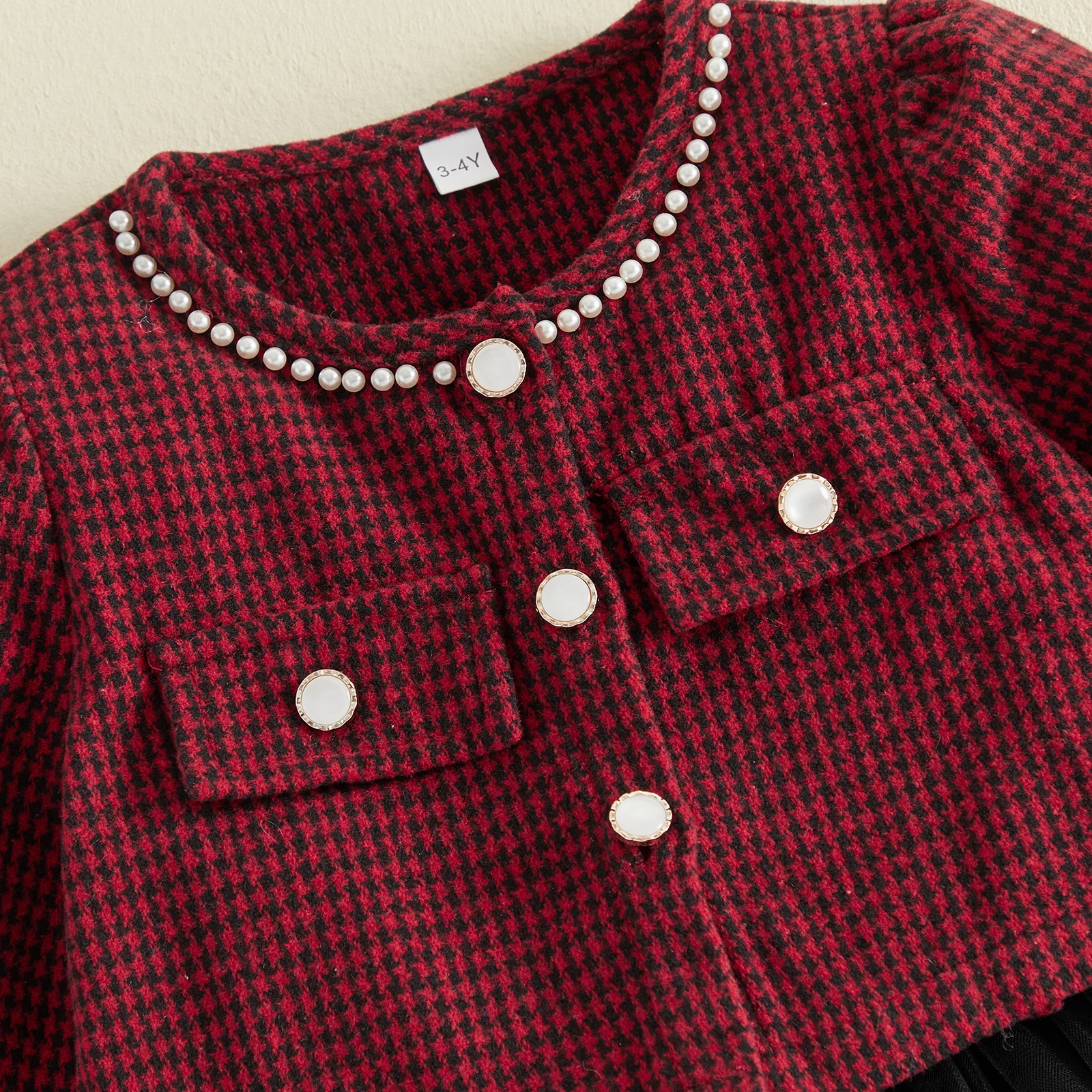 1-5Y Toddler Kids Girls Princess Party Tulle Dress With Long Sleeve Houndstooth Cropped Jackets Set for Kids