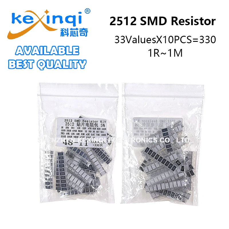 

330PCS 2512 SMD Resistor Assorted Kit 33ValuesX10PCS 1ROhm~1M 5%100 47 33 22 100 220 470 330 K R Ohm