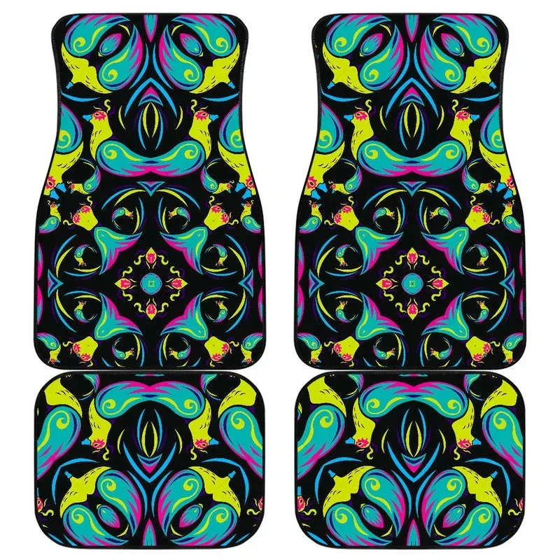 Ornament Psychedelic Trippy Print Front and Back Car Floor Mats Heavy Carpet Front and Rear Full Set 4PCs Pack