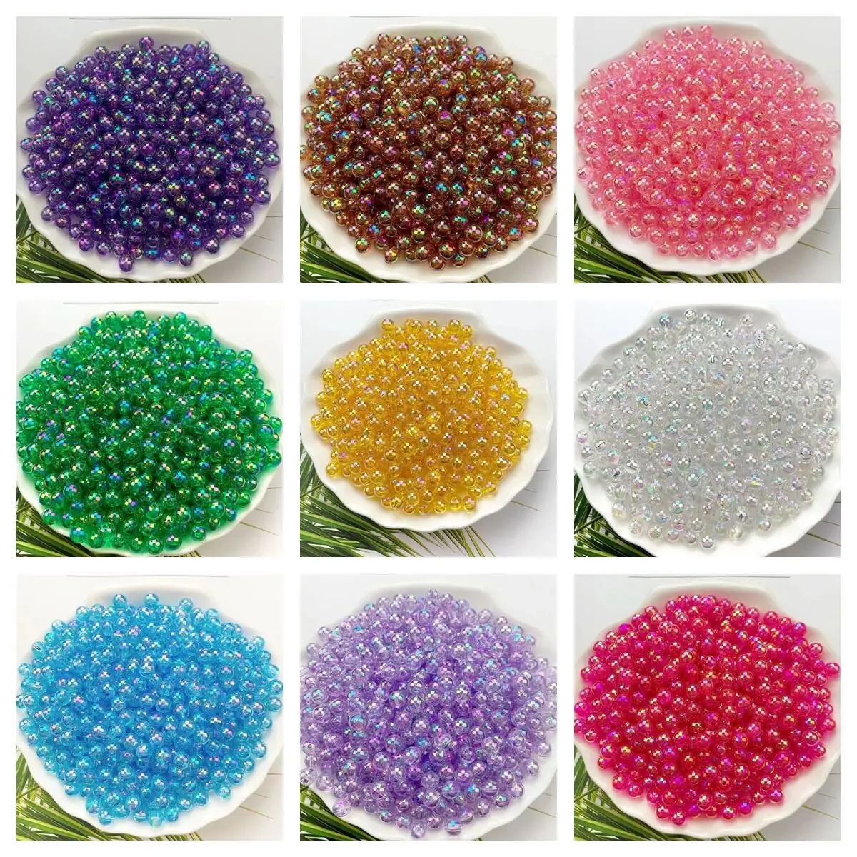 3/4/5/6/8/10MM venta al por mayor AB Color cuentas acrílicas redondas agujero recto transparente para fabricación de joyería DIY pulsera