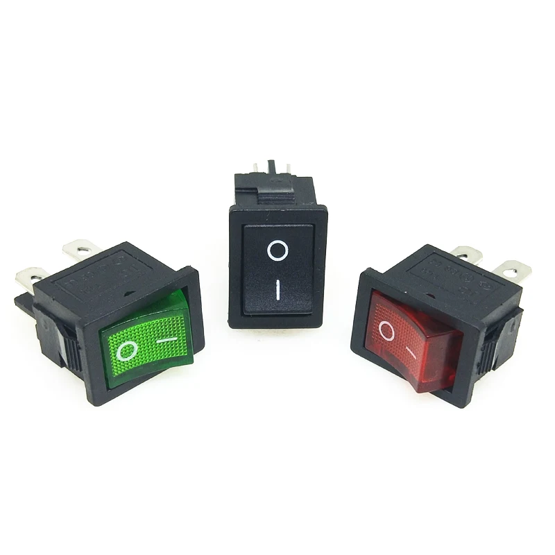 2pcs Black Green Red Button On Off Rocker Switch 4 Pin Electric LED Rocker Switch KCD1 LCD Boad Power Switch 15*21MM 6A 10A 125V