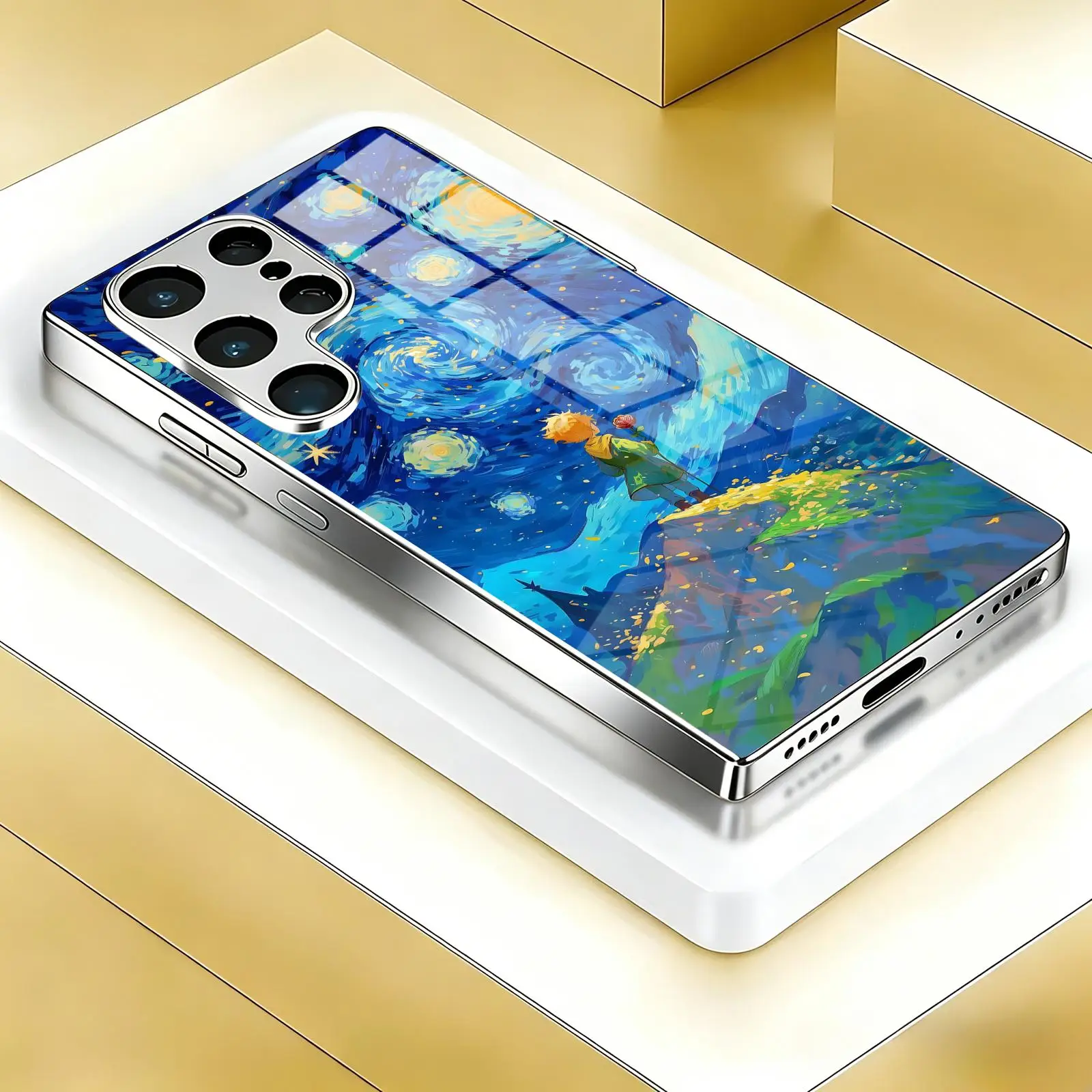 Phone Case For Samsung S26 S25 S24 S23 S22 S21 Plus Ultra Note20 Electroplated glass Phone Case anime The Little Prince