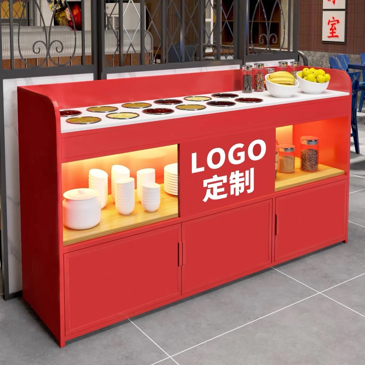 Self-service seasoning table Marble small material table Commercial restaurant Dipping table