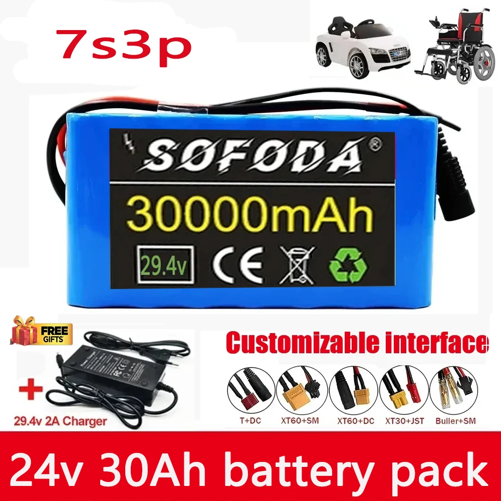 

NEW 24V 7S3P 18650 Lithium-Ion Battery Pack 30Ah with 20A Balanced BMS for Electric Bike Scooter Electric Wheelchair ,Charger