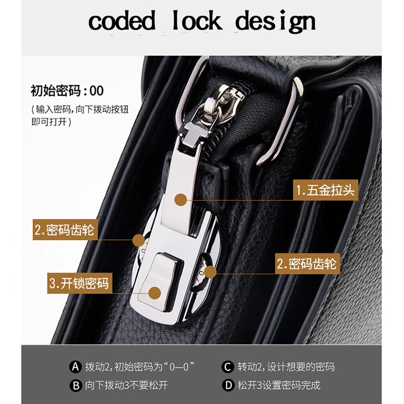 PU Leather Crossbody Bags Business Man Messenger Bag with Coded Lock Design Vertical Design Flaps Male Shoulder Bag Black Brown