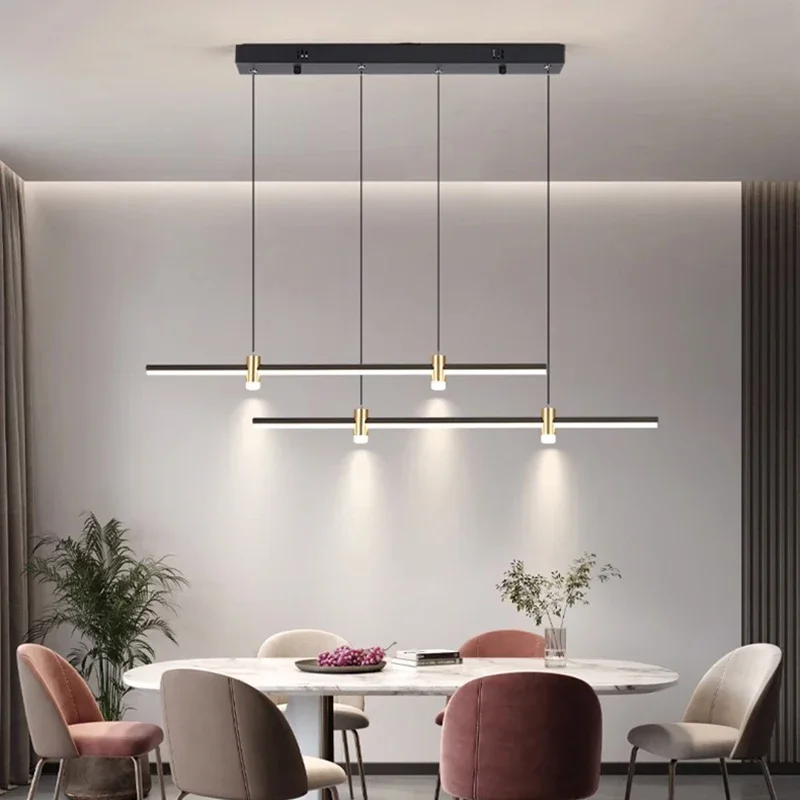 Nordic Double Parallel Rods Design Led Pendant Lights Dimmable for Living Dining Room Kitchen Island Lamp Home Decor Fixture