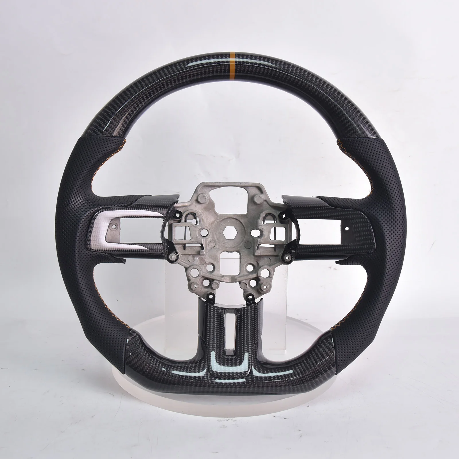 Carbon Fiber D-shape Steering Wheel for Ford Mustang GT/GT350/GT350R 2018-2021 Perforated Leather Grip with Trim