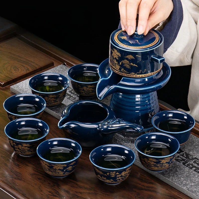 Tea Grinding Stone Set Home Office Kungfu Tea Cup Pot Rotating Water Circulation Brewing Tool