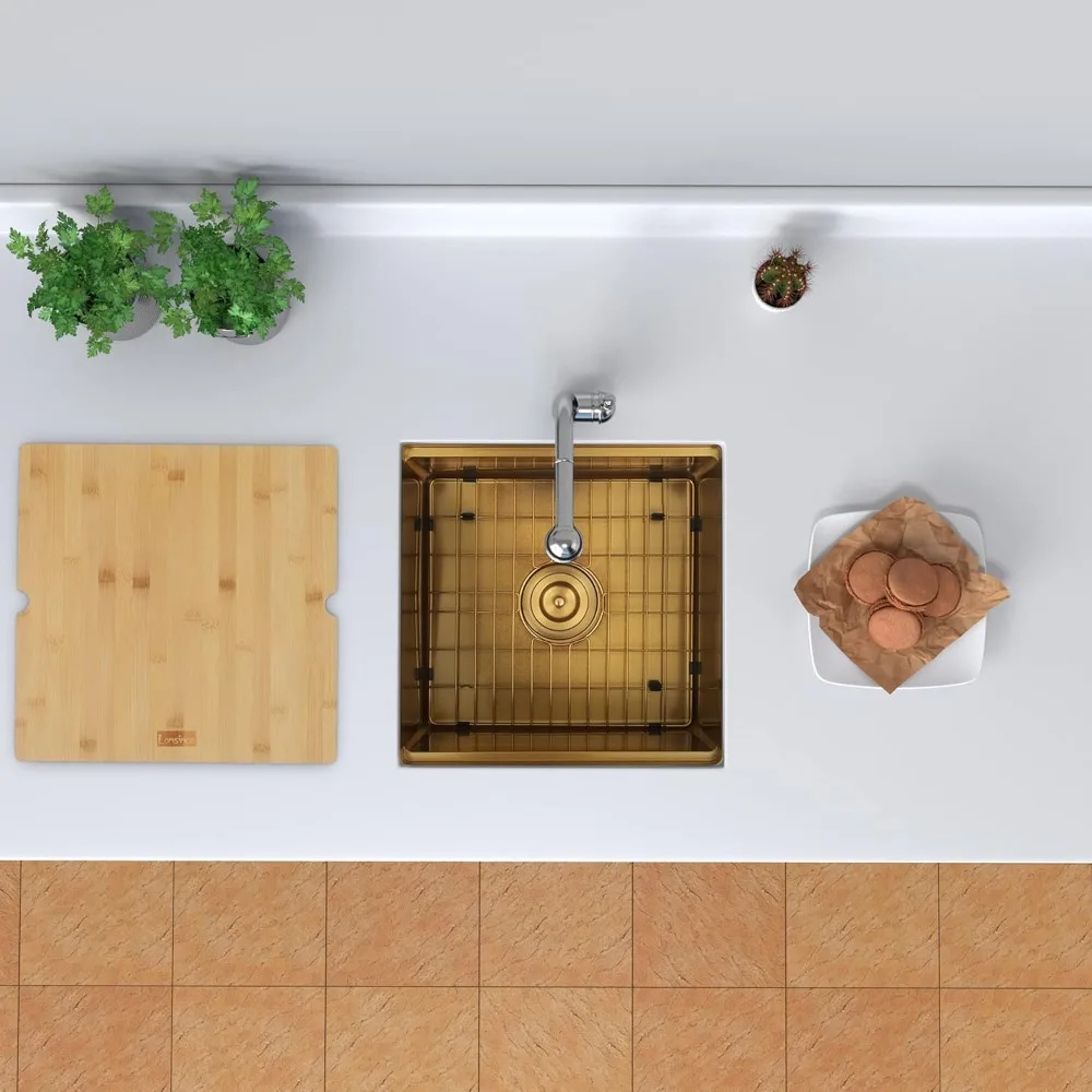 حوض قضيب سفلي من الفولاذ المقاوم للصدأ، مقاس 16، 17 × 19 بوصة، يتضمن محطة العمل، مثالي للحانات المبللة الصغيرة والقضبان المنزلية #3