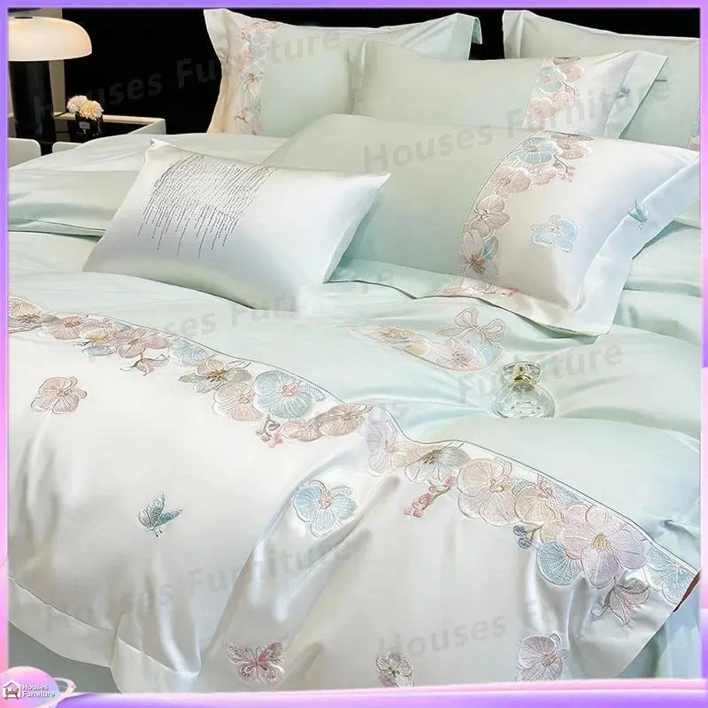New Class A long-staple cotton four-piece set, high-end embroidered cotton pure cotton bed sheet quilt cover, bed hat, spring