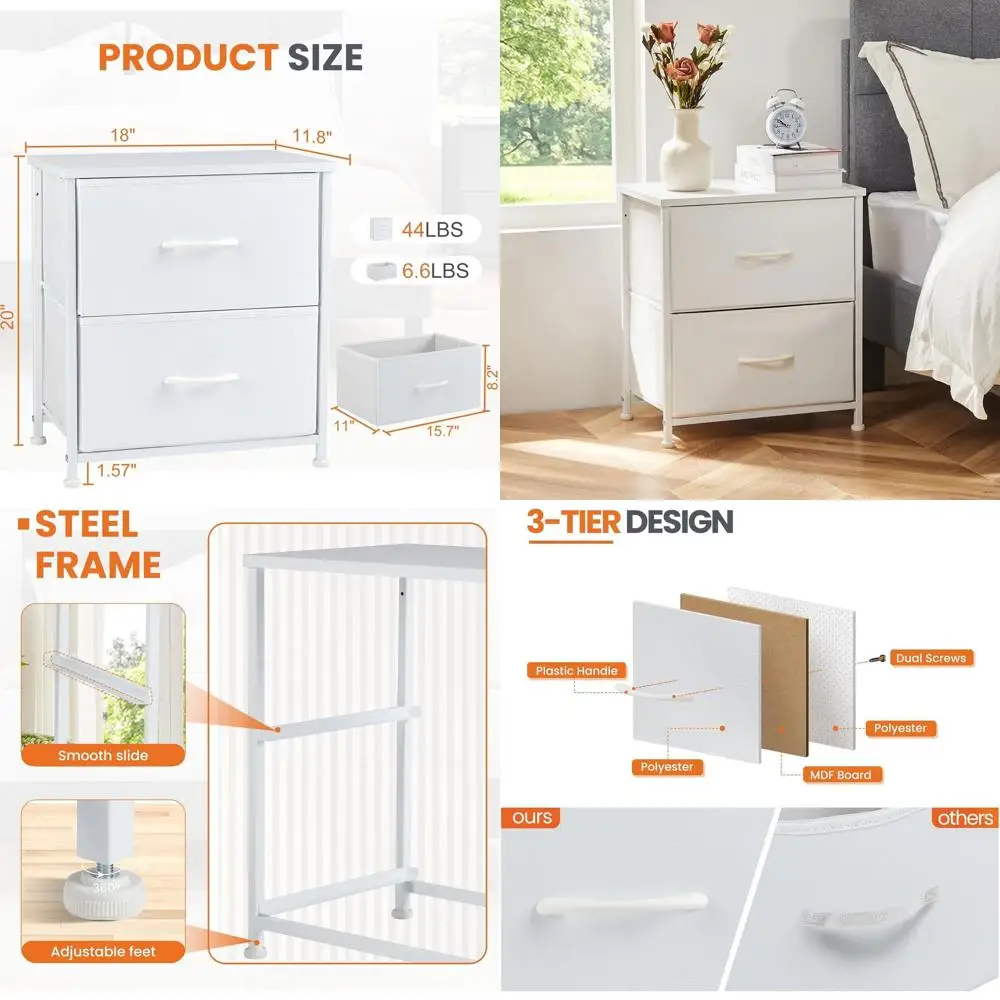 

Комплект из 2 прикроватных тумбочек с выдвижными ящиками для хранения, высота 50 см, деревянная столешница, тканевый шкафчик, компактный, для детских комнат, спален, общежитий, прихожих