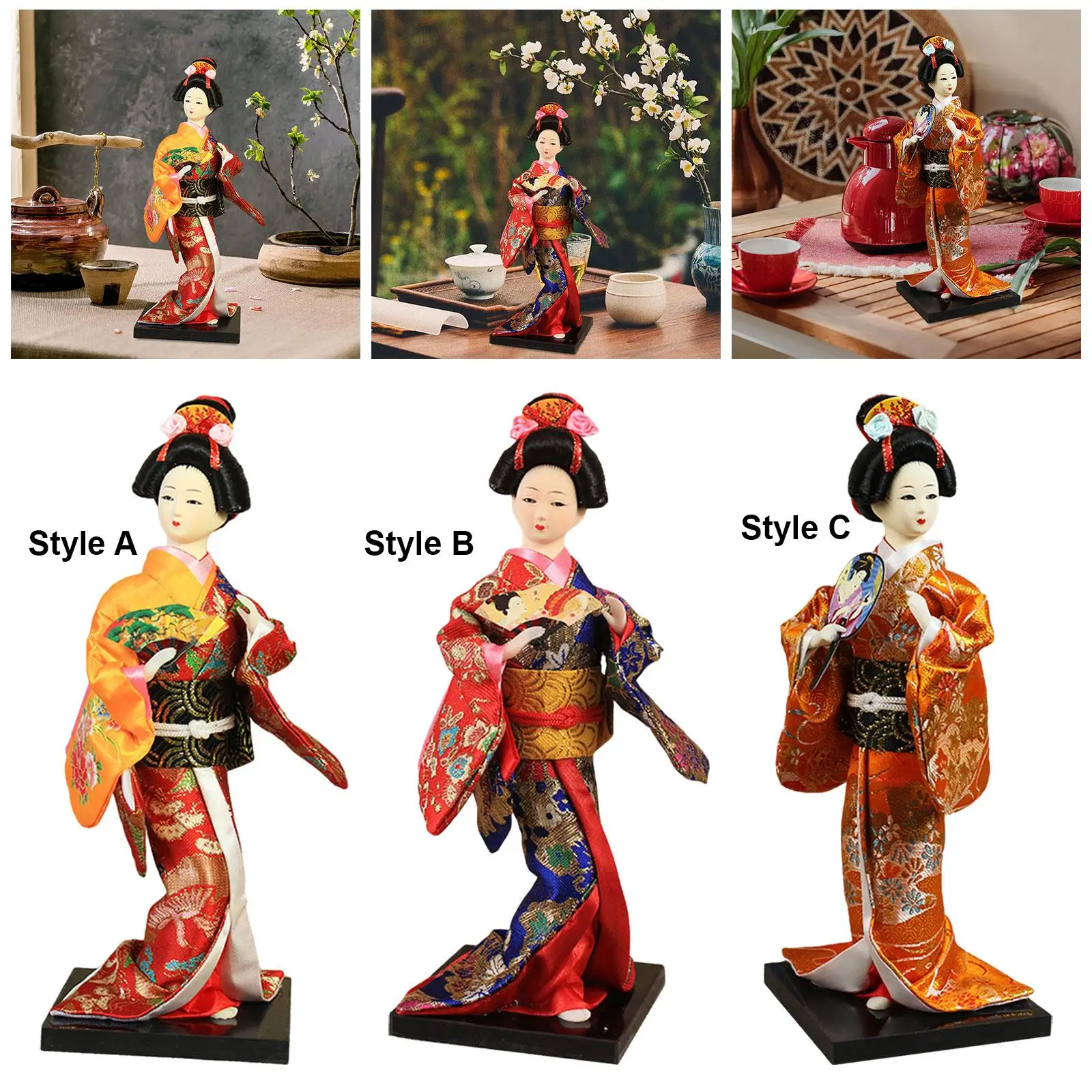 

Ethnic Japanese Geisha Dolls 9" Oriental Ancient Kabuki Sculpture Miniature Figurines for Living Room Table Home Office Desktop