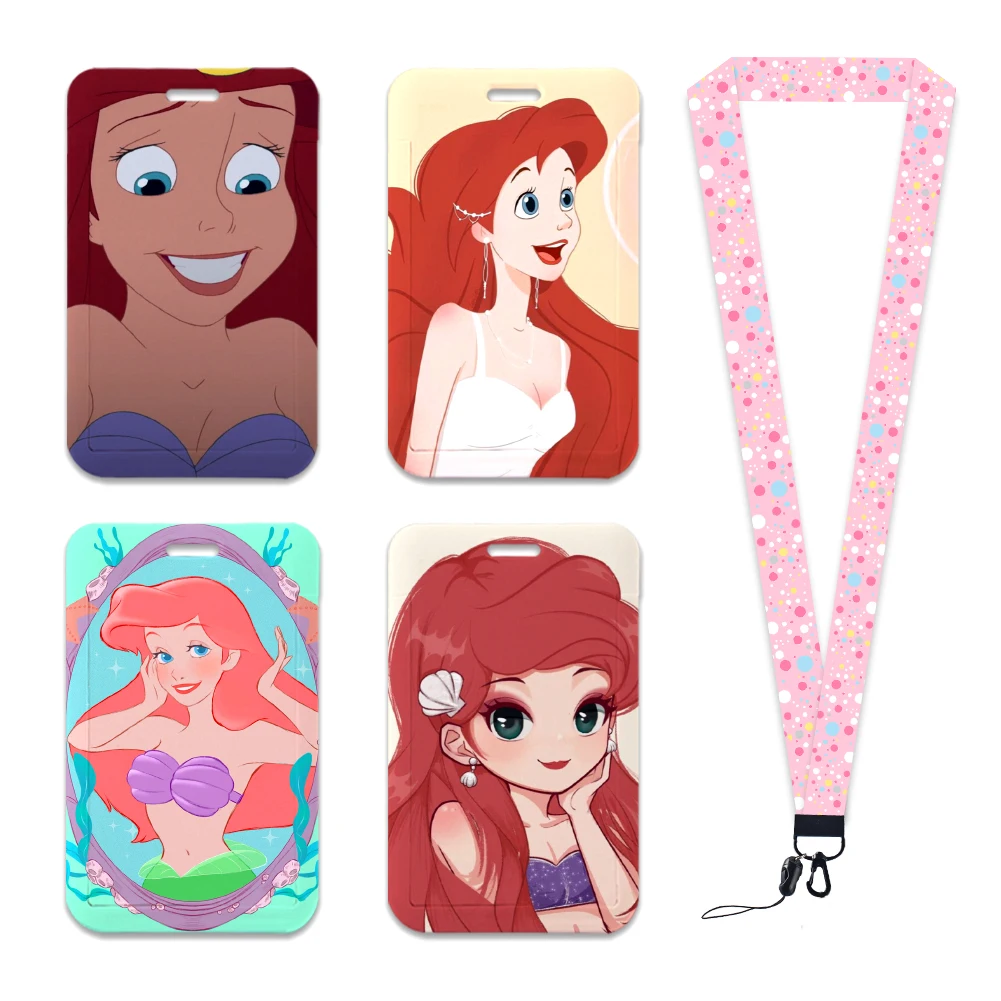 Disney Princess Mermaid Neck Strap, Polyester Stationery, ID Card Holder, Lanyard Keychain, Badge Holder