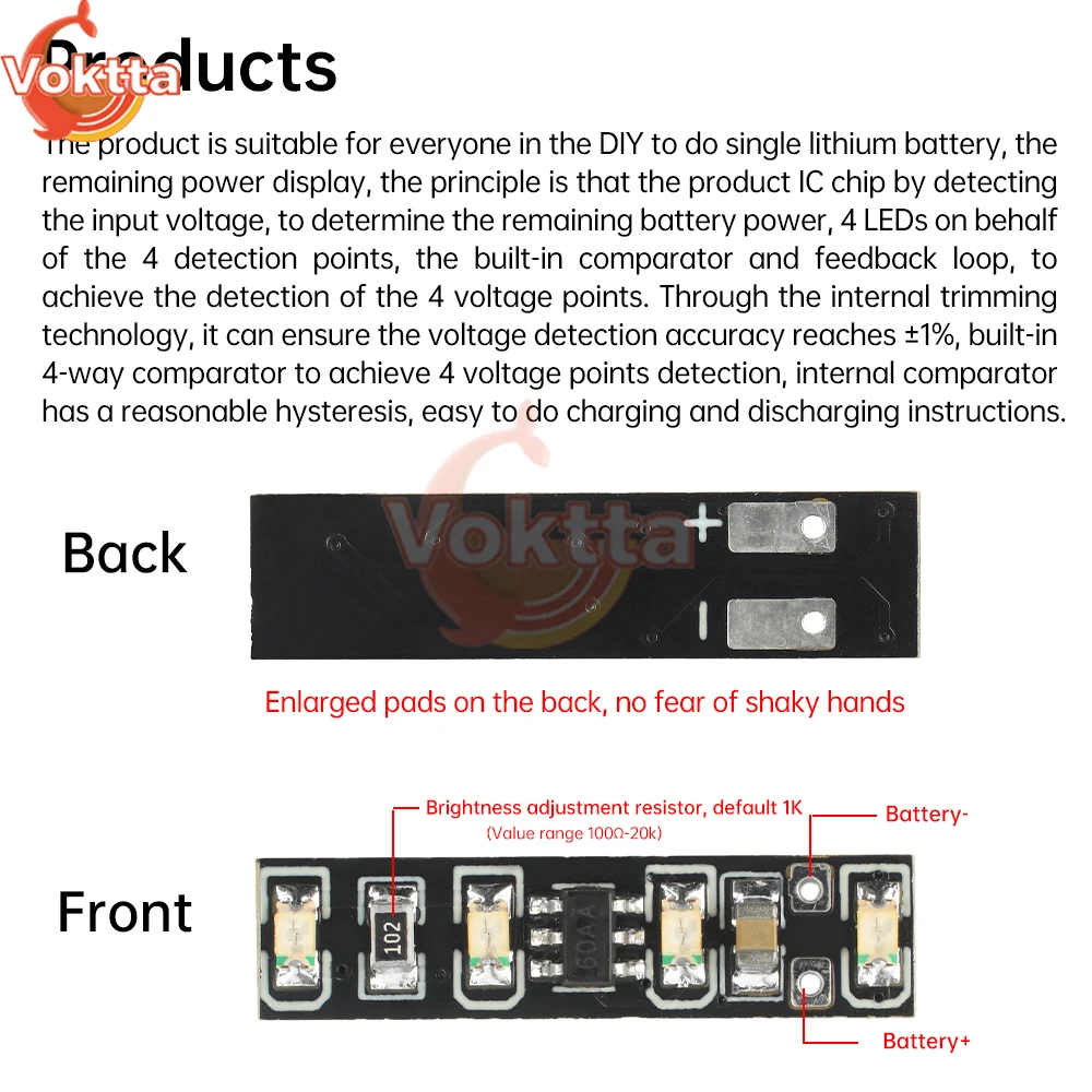 DC 3.7-4.2V Battery Level Indicator LED Power Display Module 1S Ternary Lithium Battery Capacity Board Battery Charging Tester