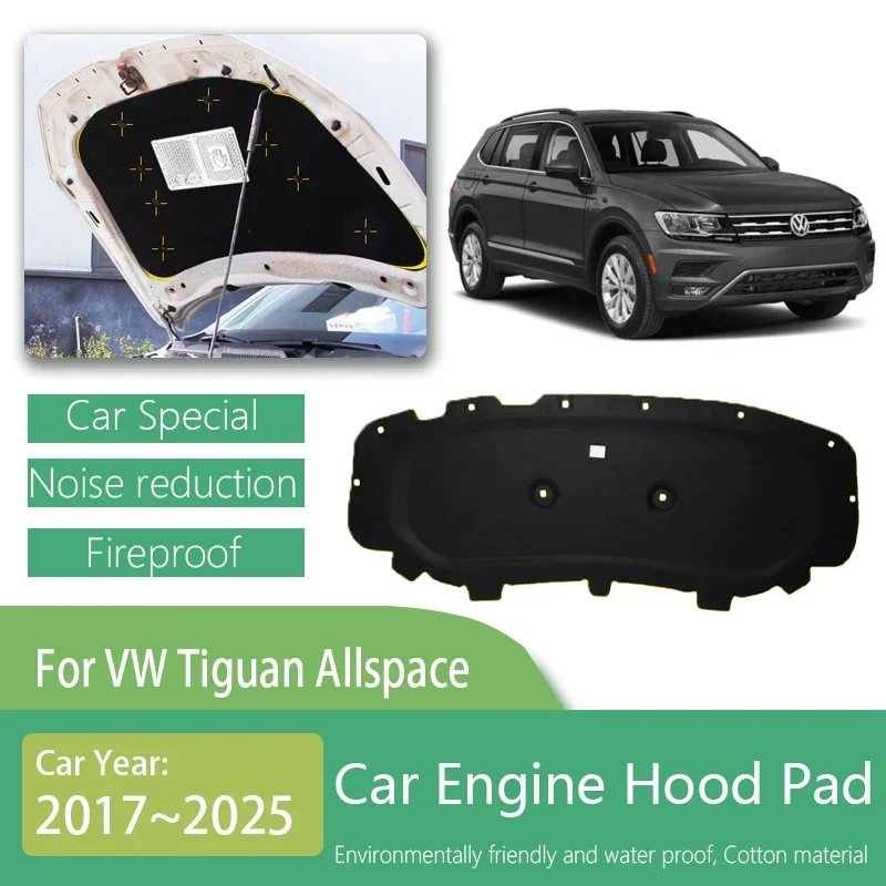 

For VW Volkswagen Tiguan Allspace L BW2 BJ2 2017~2025 LWB Car Engine Hood Sound Pad Heat Insulation Cotton Fireproof Accessories