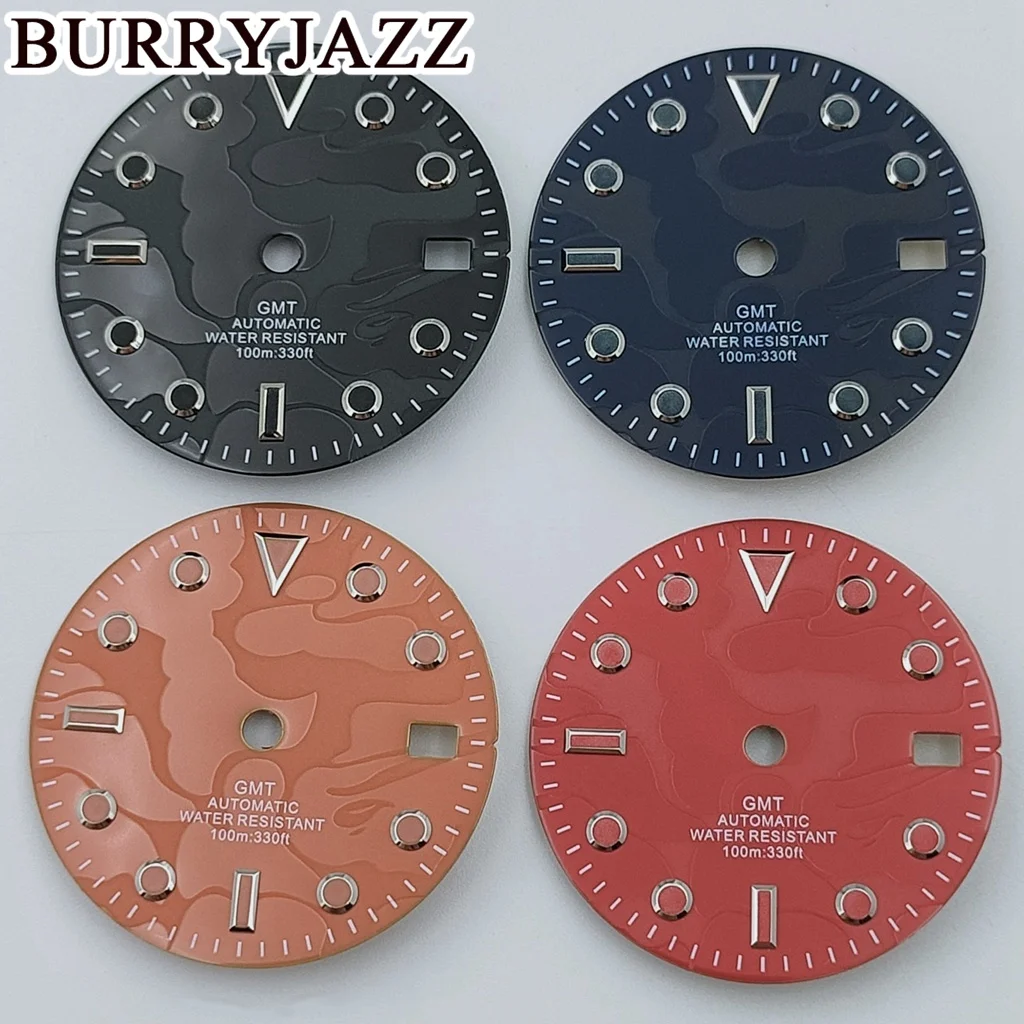 BURRYJAZZ 29mm No Logo NH35 Watch Dials Black Dark Blue Red Orange Dial Green Luminous