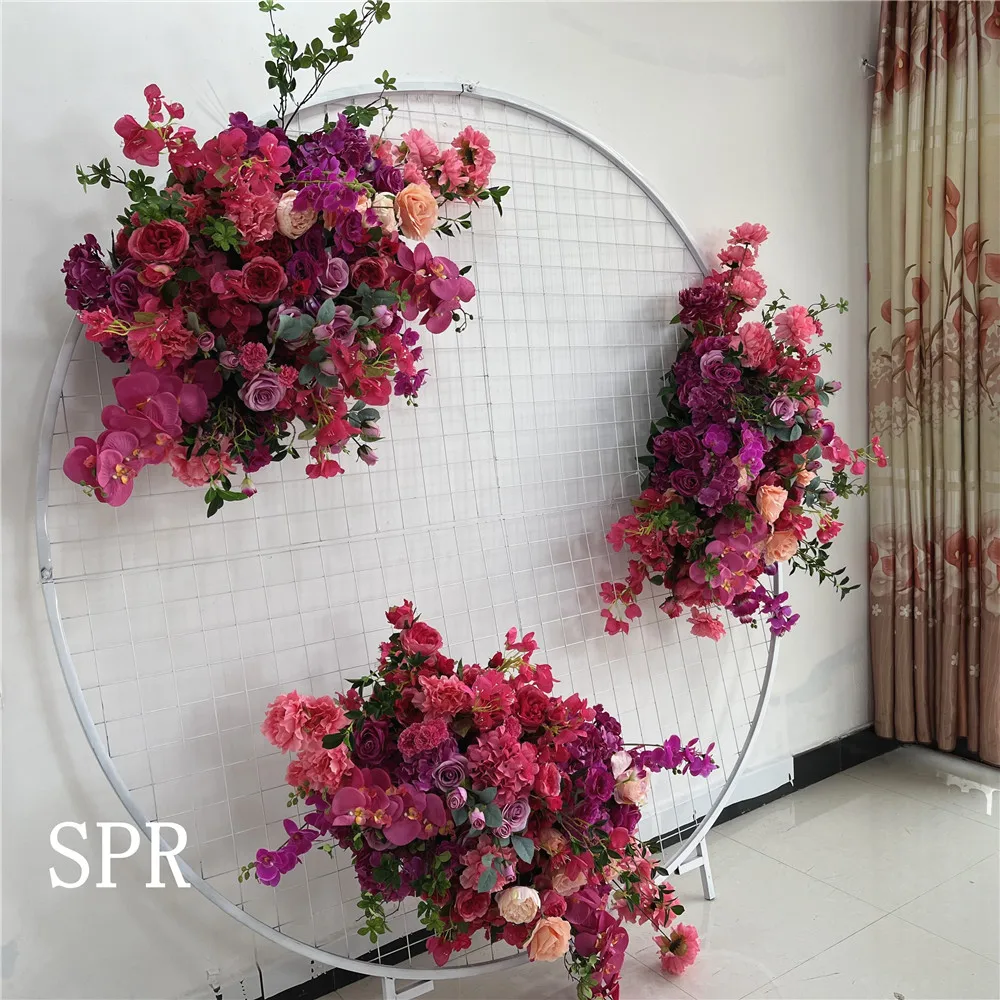 

SPR Wedding White Ivory Floral Arrangement Supplies Artificial Rose Hydrangea Flower Stage Moon Gate Arch Frame