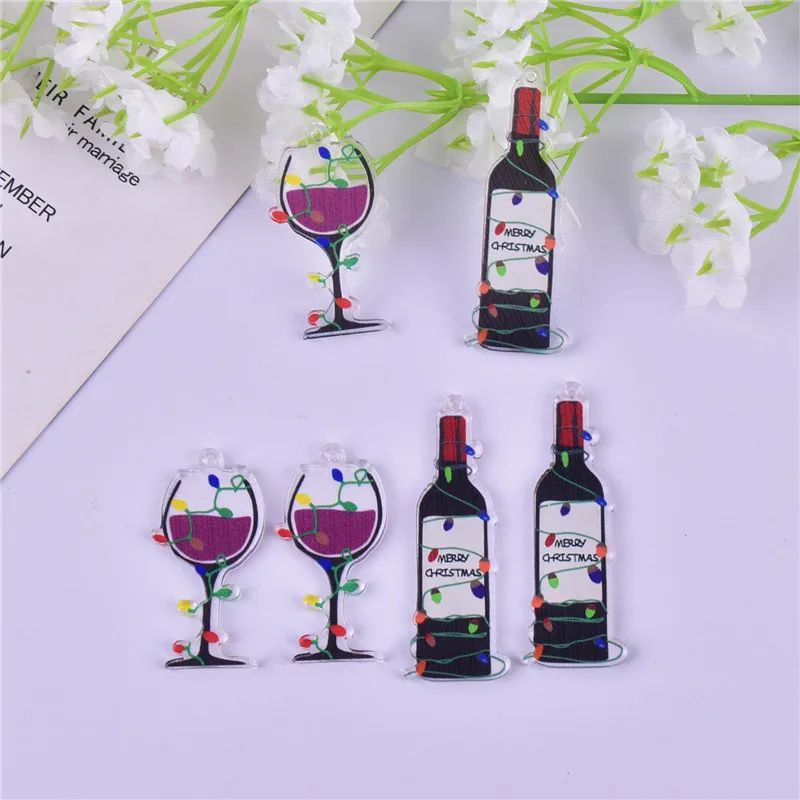 10pcs Christmas Red Wine Bottle Glass Arcylic Charms for DIY Jewelry Making  Bulk Items Wholesale